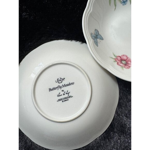 Lenox Butterfly Meadow Soup Fruit Scalloped Bowls Floral & Butterfly Set Of 4 - Picture 6 of 7